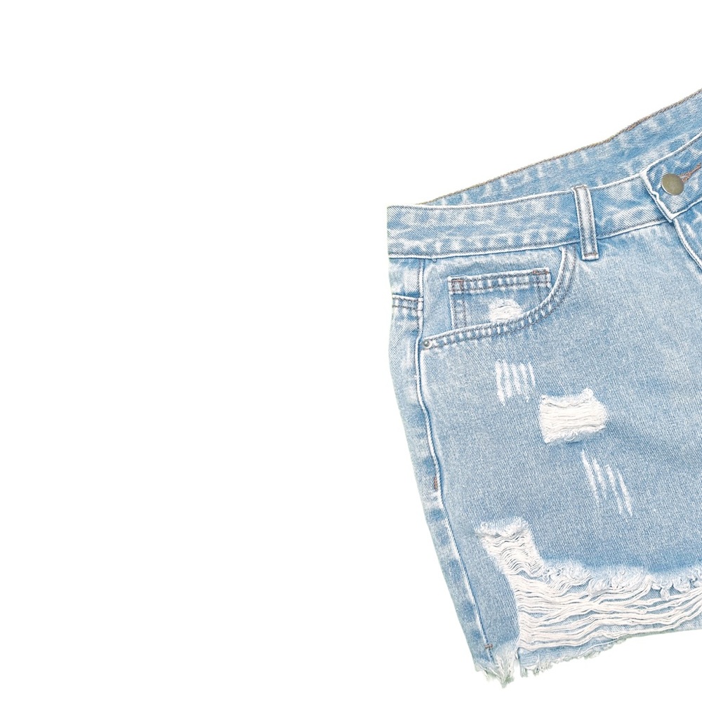 Light Blue Distressed Denim Shorts - Picture 3 of 3